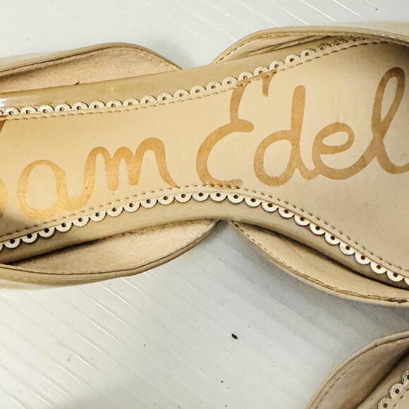 Sam Edelman Shoes Womens 6 Beige Patent Leather D'Orsay Pointed Toe Flats Cutout - Picture 11 of 13